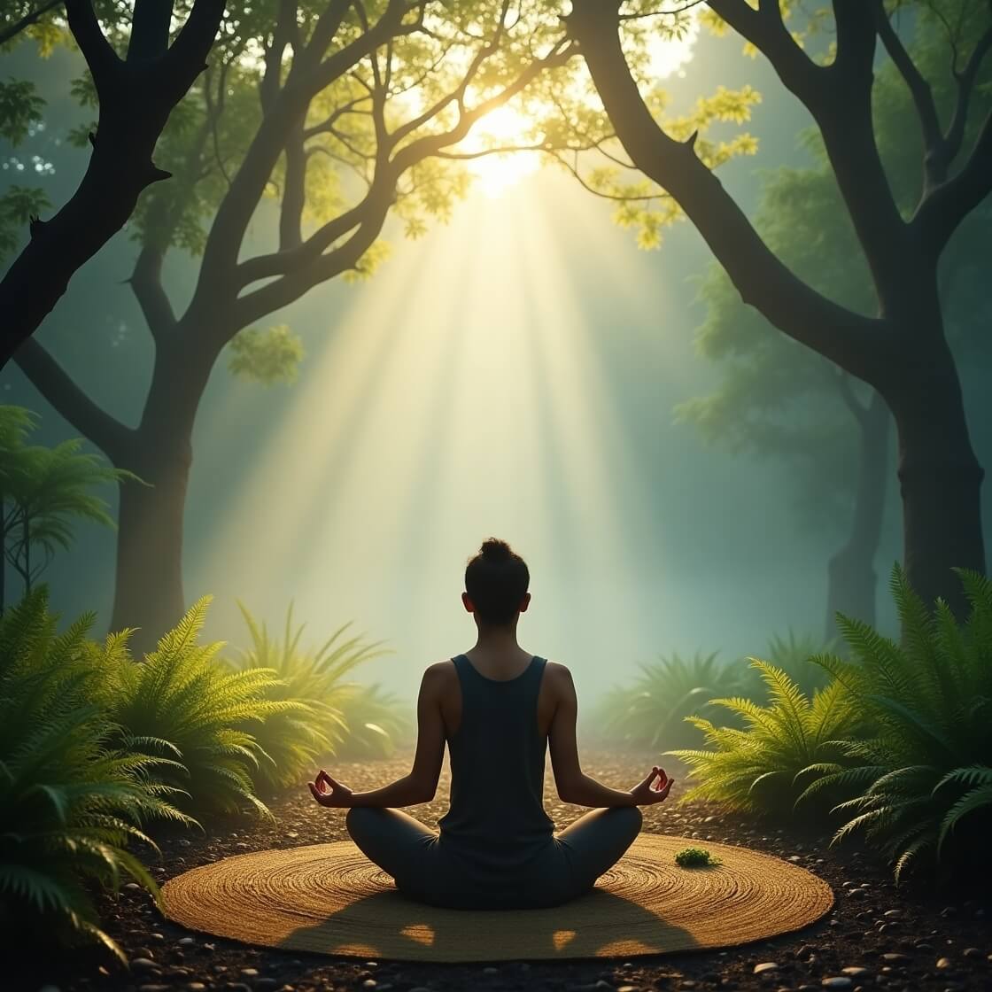 Person practicing mindfulness meditation outdoors