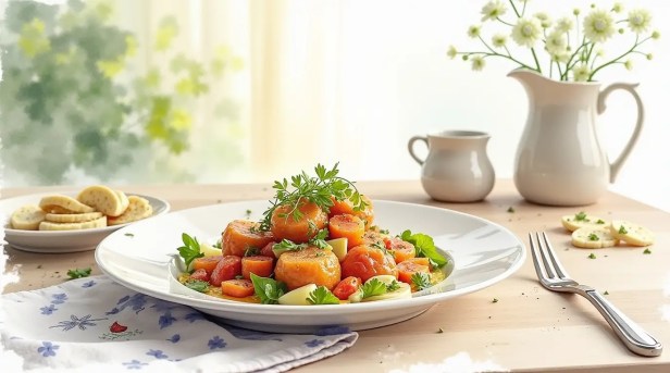 A homemade weekend dish prepared in a real kitchen, slightly more elaborate than daily meals but still simple and relaxed.