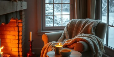 Soft winter light falling across a cozy room with warm textures, gentle shadows, and a calm seasonal atmosphere.